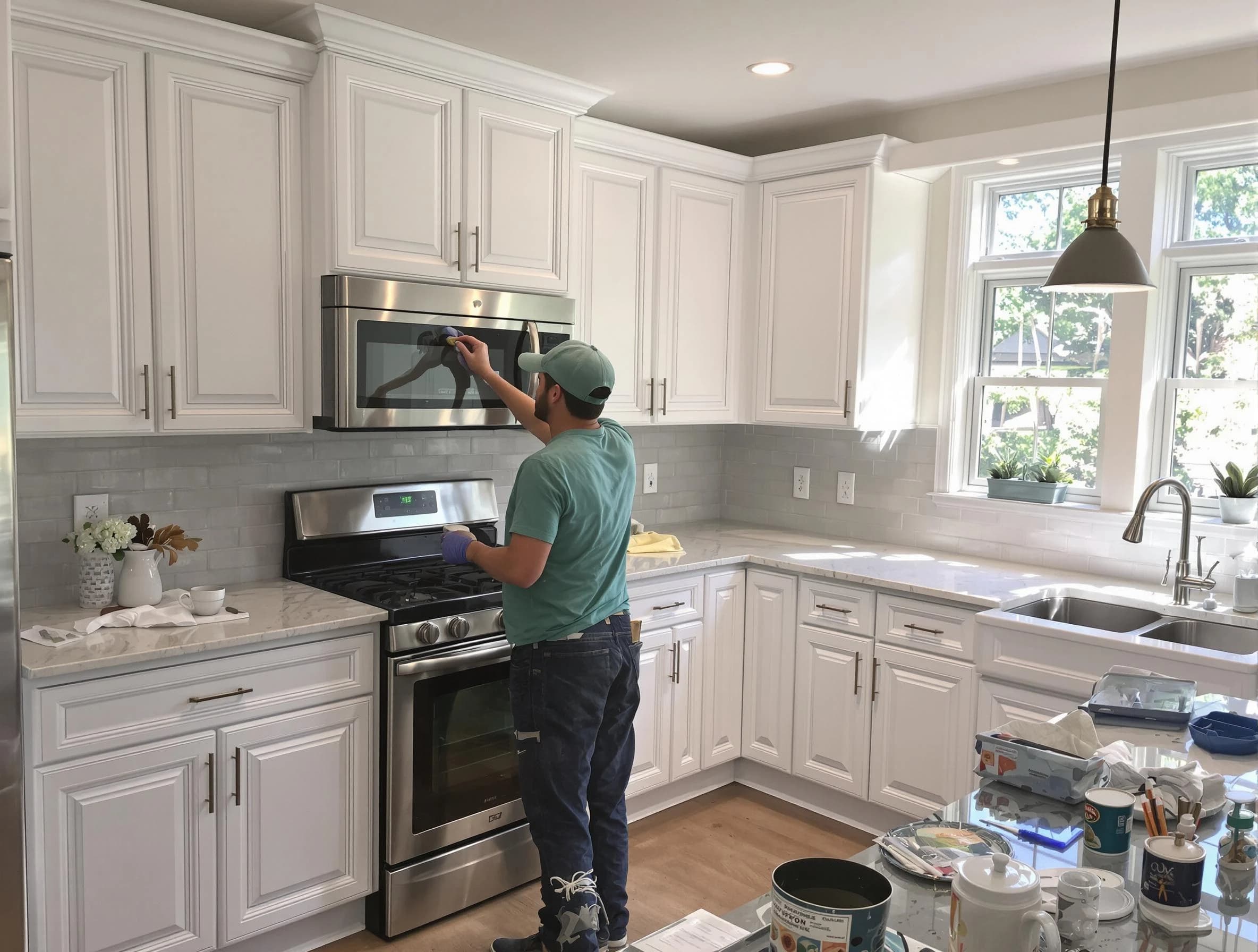 Kitchen cabinets being refinished by Scottsdale House Painters in Scottsdale, AZ
