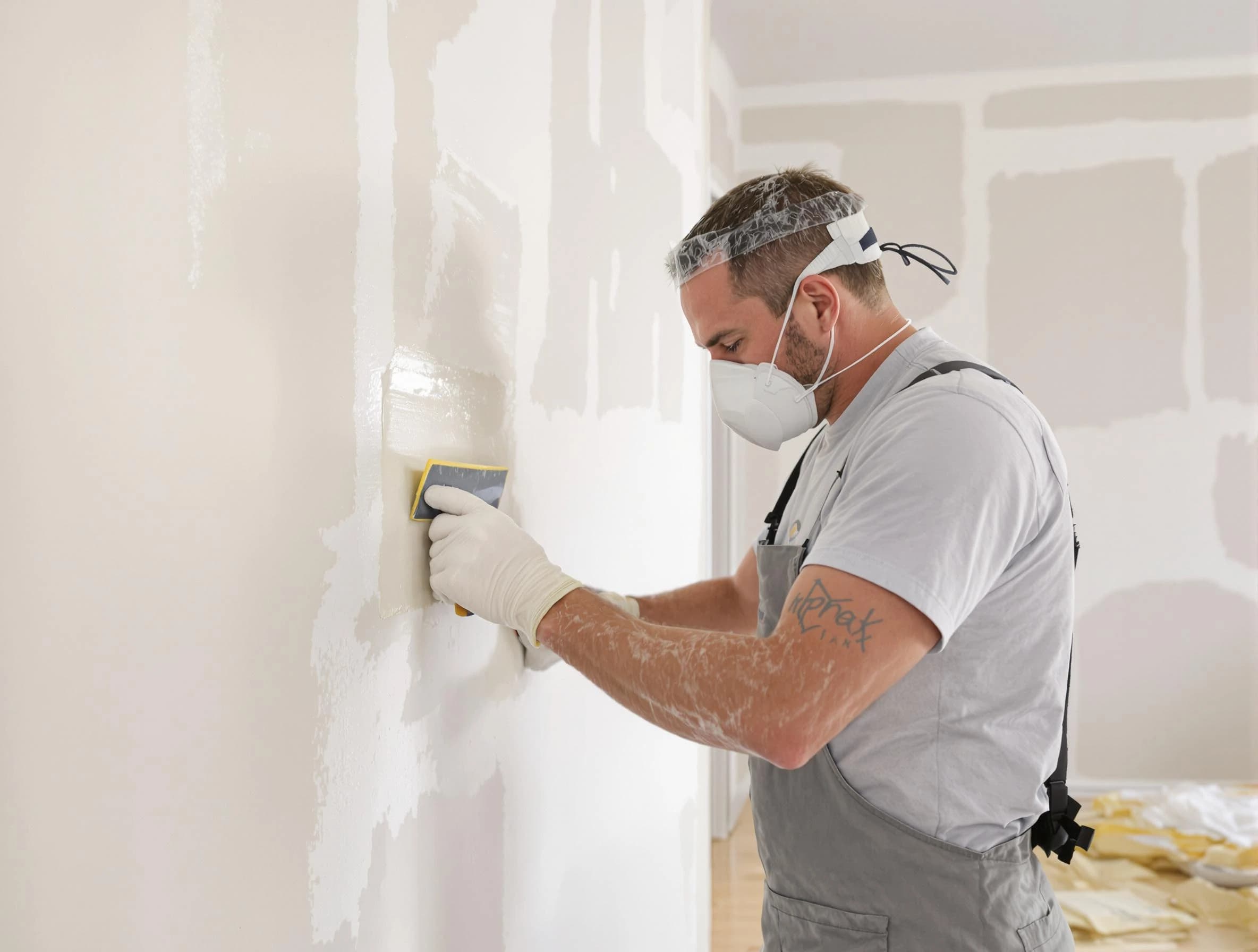 Scottsdale House Painters technician applying mud to drywall seams in Scottsdale, AZ