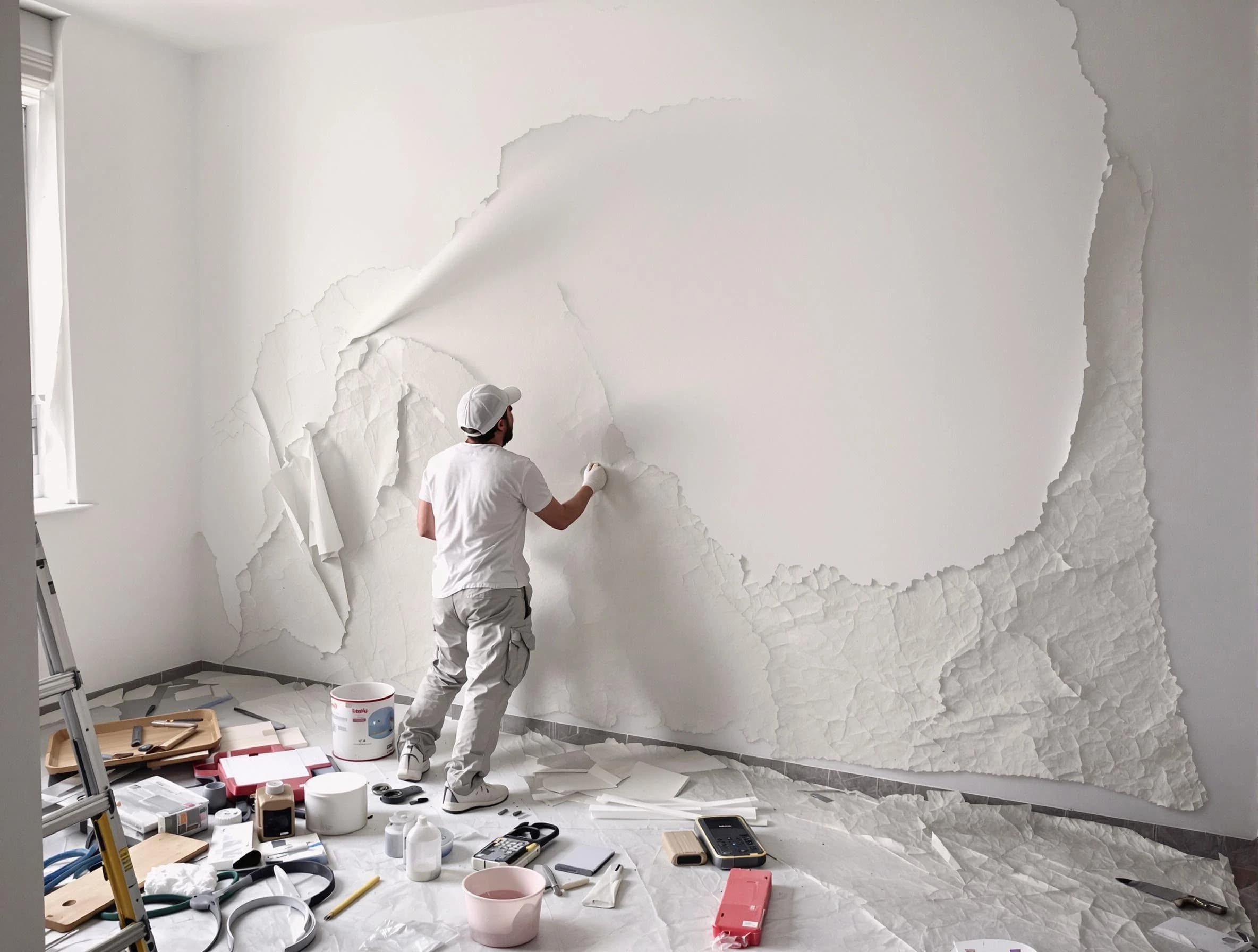 Removing old wallpaper to reveal clean walls by Scottsdale House Painters in Scottsdale