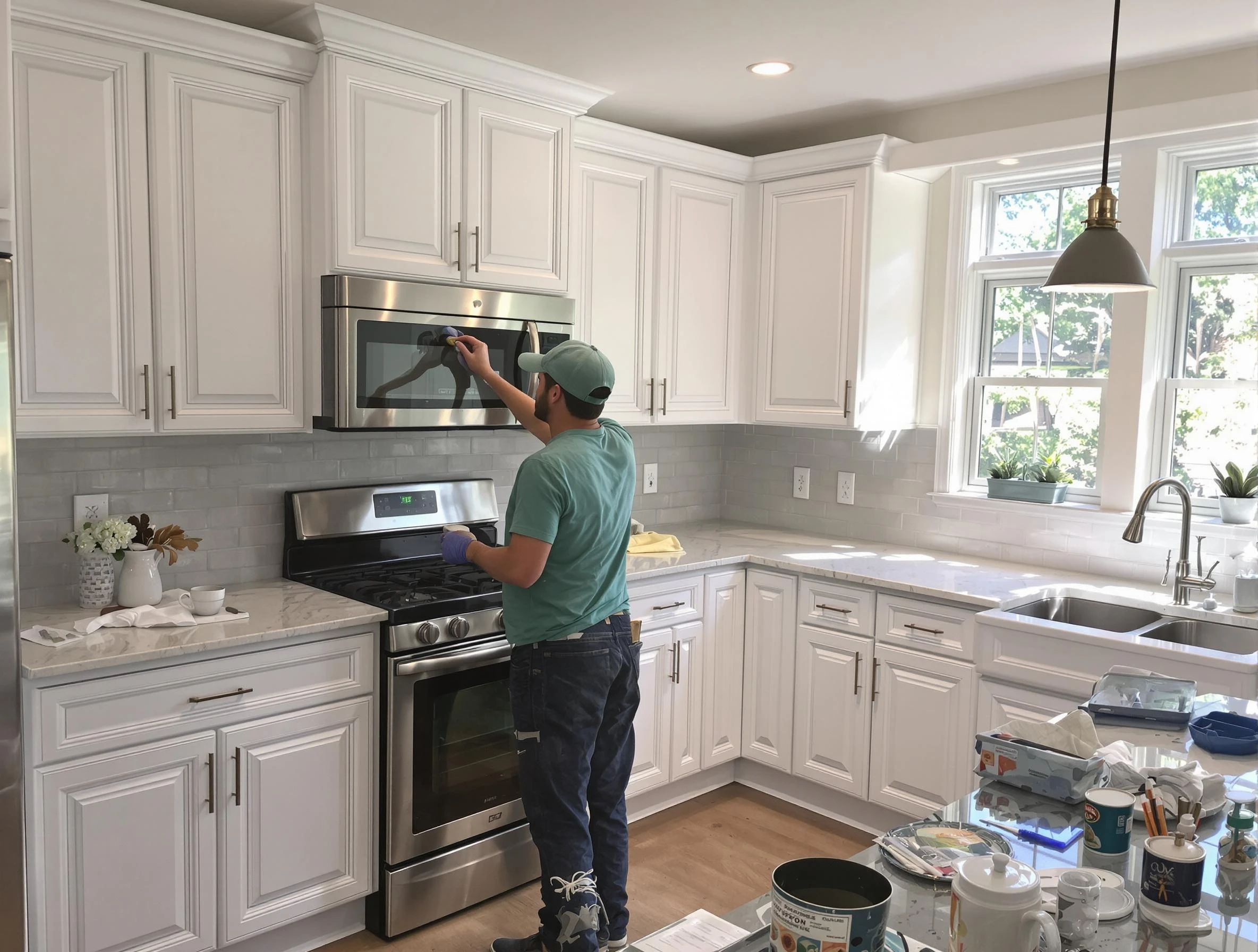 Kitchen cabinets being refinished by Scottsdale House Painters in Scottsdale, AZ
