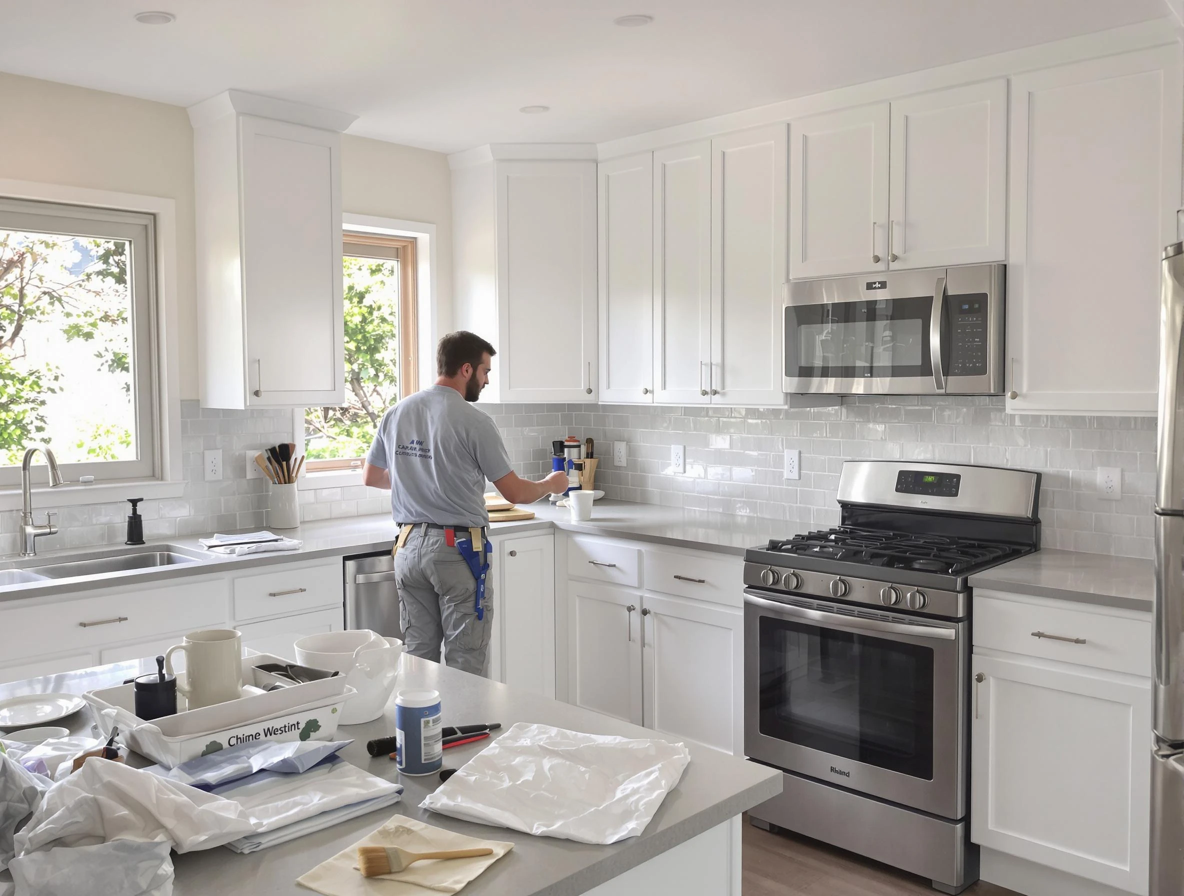 Scottsdale House Painters applying fresh paint on kitchen cabinets in Scottsdale