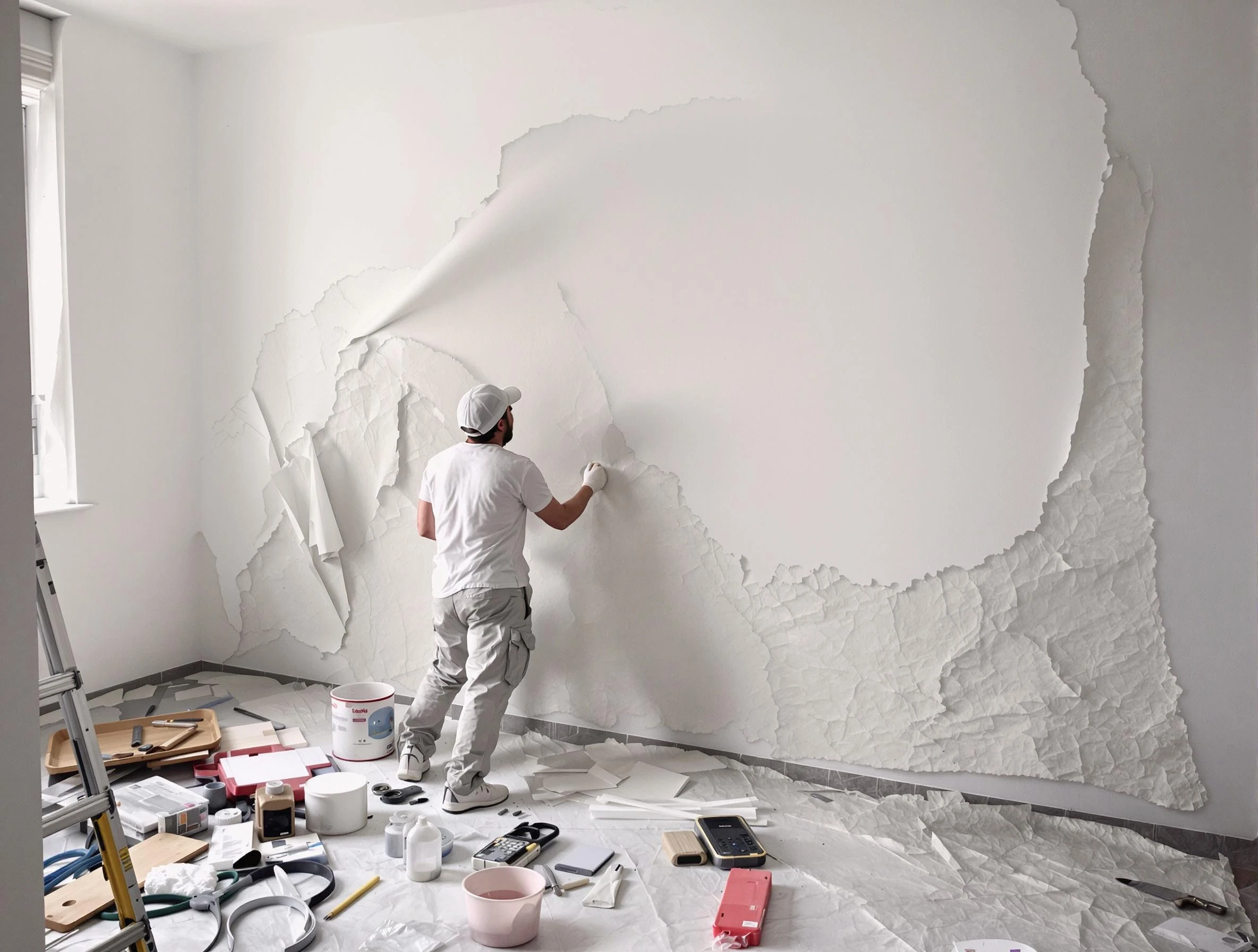 Removing old wallpaper to reveal clean walls by Scottsdale House Painters in Scottsdale